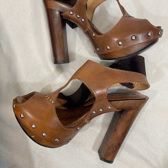 GEORGINA GOODMAN Brown Leather Clog Heels - Picture 6 of 10